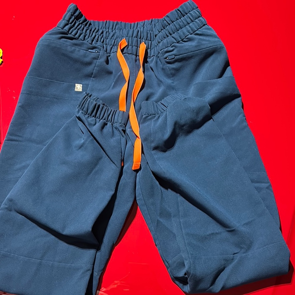 Figs Navy Track Pants with Orange Drawstrings